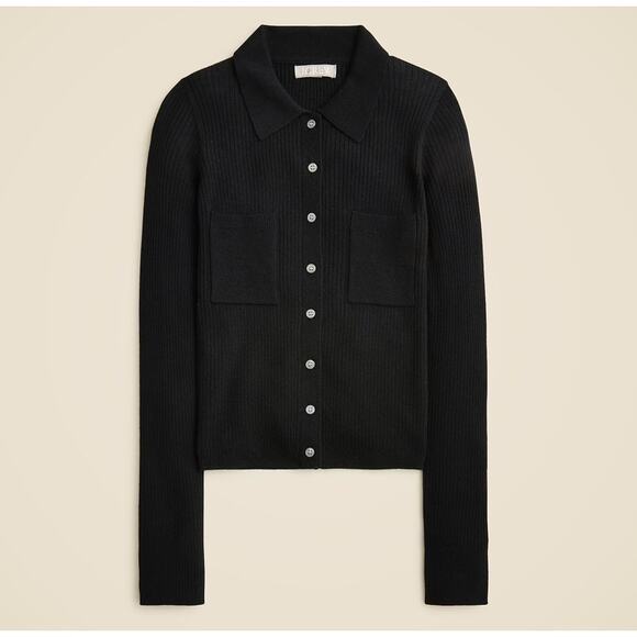 J. Crew Sweaters - J.Crew Collared Button Up Collared Sweater SZ S Black Merino Wool Blend Stretchy